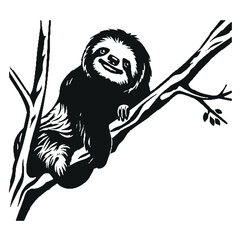 sloth hanging on branch silhouette vector illustration