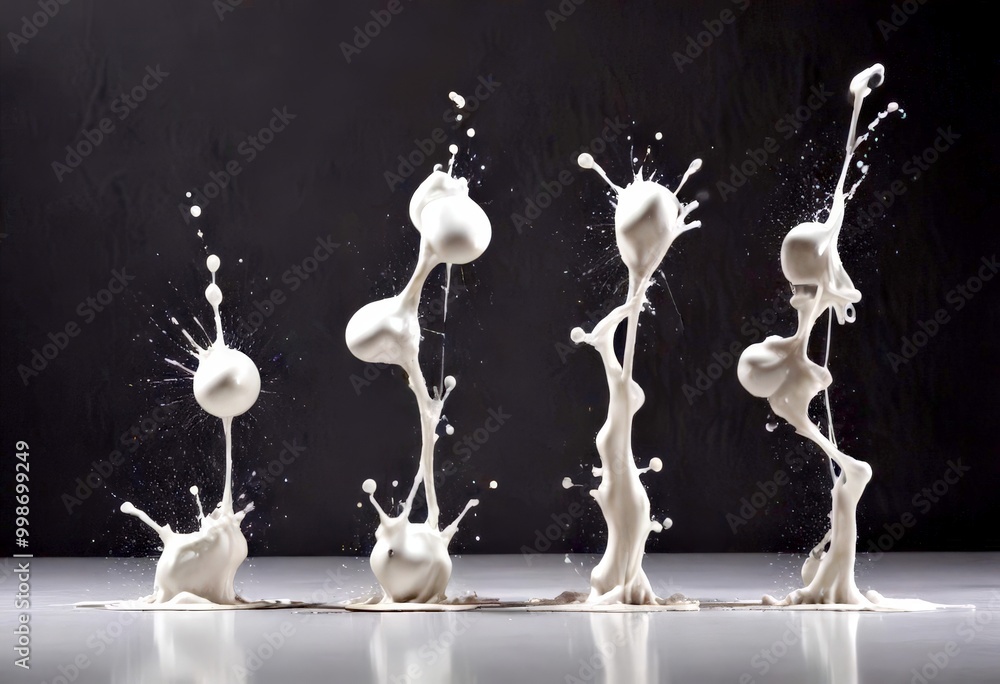Aufkleber a series of white, spherical objects suspended in mid-air, creating a dynamic and visually striking scene against a gray background