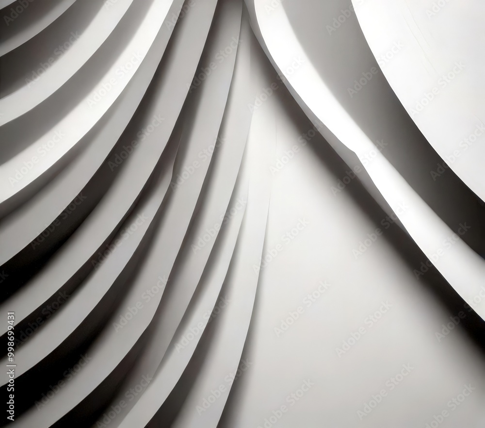 Poster a close-up view curved, white surface with a repeating pattern of curved lines, creating a sense of depth and movement