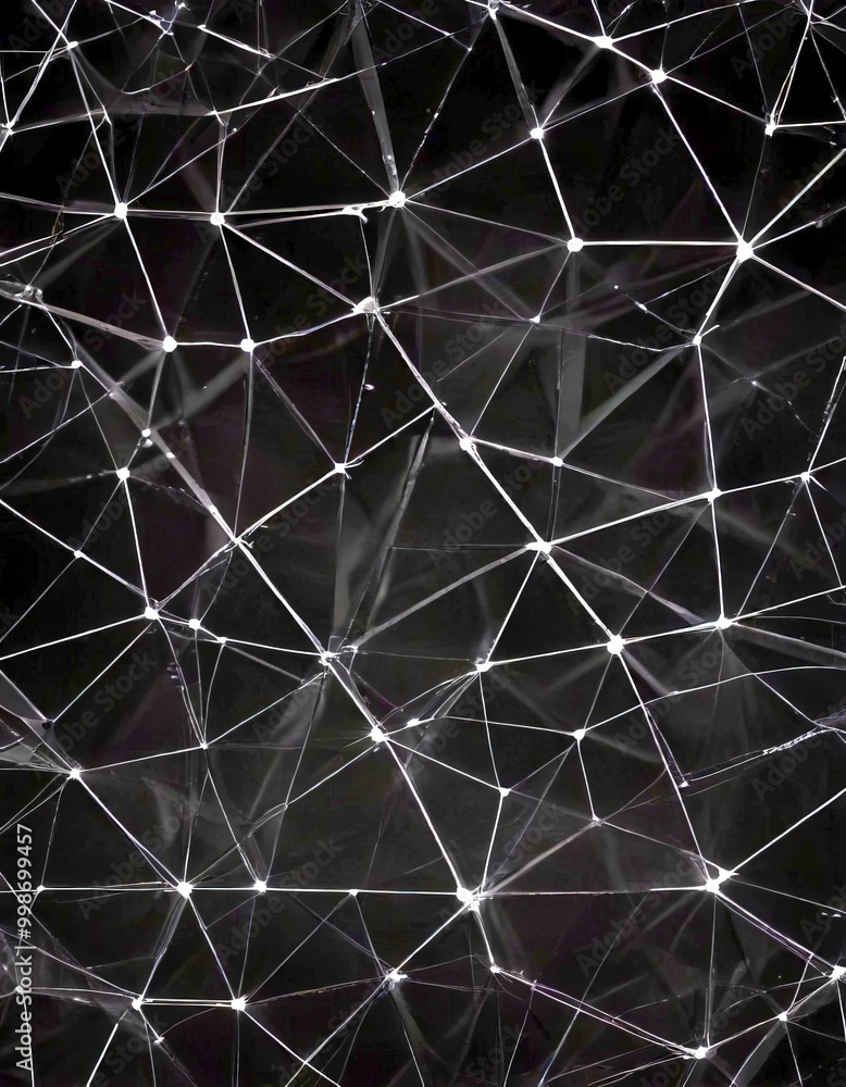 Leinwandbilder a black and white abstract pattern composed of numerous interconnected lines and dots, creating a sense of depth and complexity