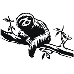 sloth hanging on branch silhouette vector illustration