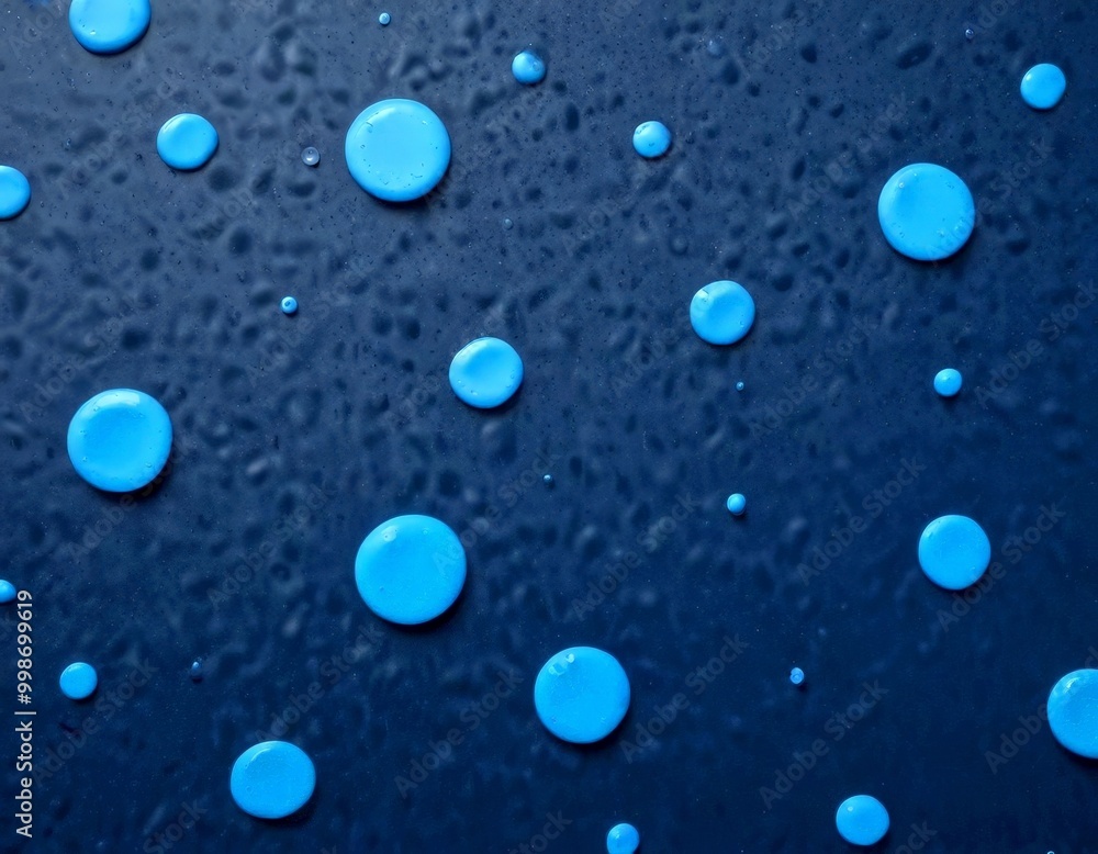 Poster a close-up view dark blue surface with numerous small blue circles scattered across it, creating a v