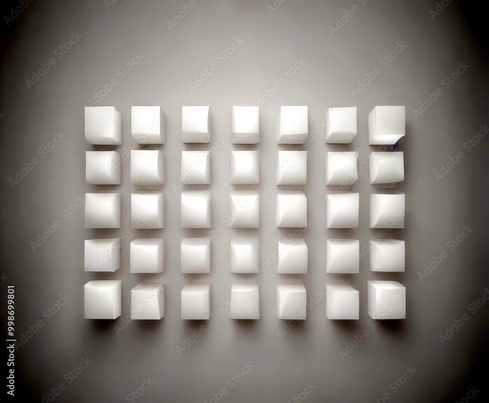 Leinwandbilder A grid of white cubes, each with a unique angle, arranged in a symmetrical pattern against a light gray background