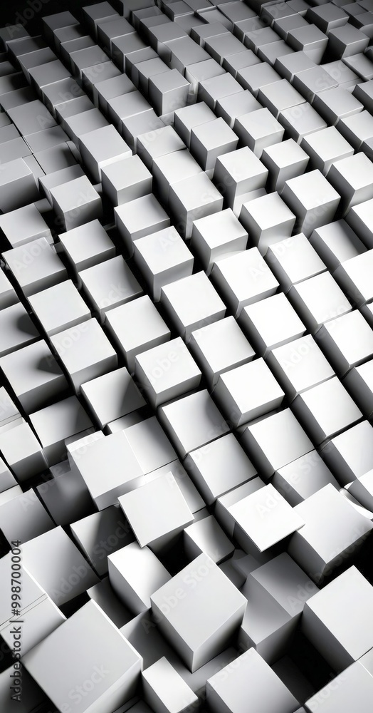 Poster A grid of white cubes, with varying shades of gray, creating a visually striking abstract pattern