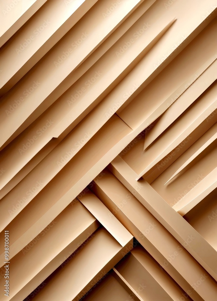 Poster a geometric pattern composed of intersecting diagonal lines in varying shades of beige, creating a visually striking and abstract design