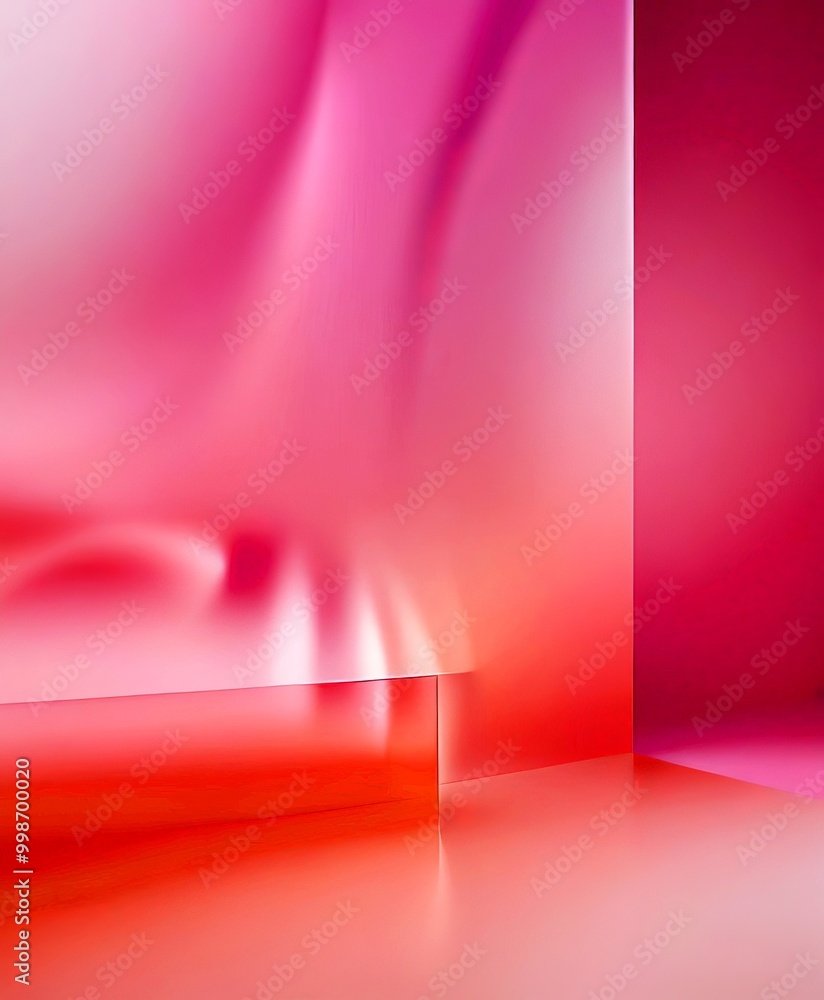 Poster a digital art piece featuring a gradient of pink and red hues, with a blurred background and a refle