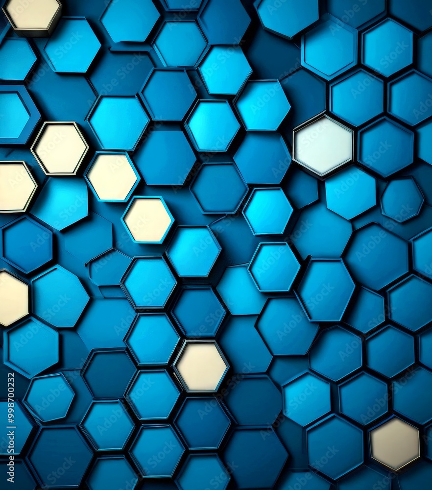 Aufkleber a repeating pattern of blue hexagonal shapes, with some white hexagonal shapes interspersed throughout, creating a visually striking and geometric design
