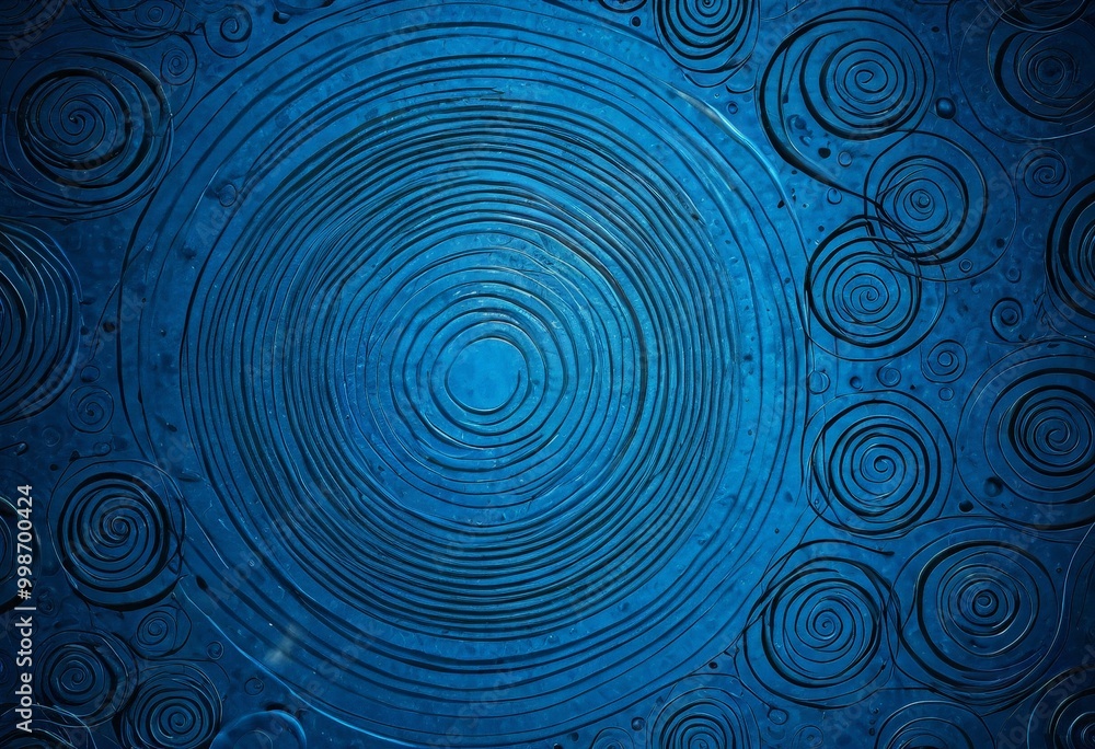 Poster a captivating abstract pattern of concentric circles in varying shades of blue, creating a mesmerizi