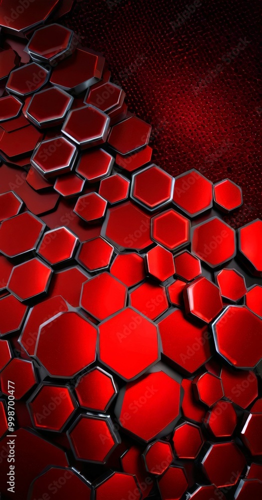 Aufkleber a repeating pattern of red hexagonal shapes, with some black hexagonal shapes interspersed throughout, creating a visually striking and geometric composition.