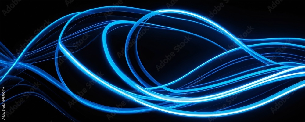 Poster a dynamic abstract composition of blue and white lines, creating a sense of movement and energy agai