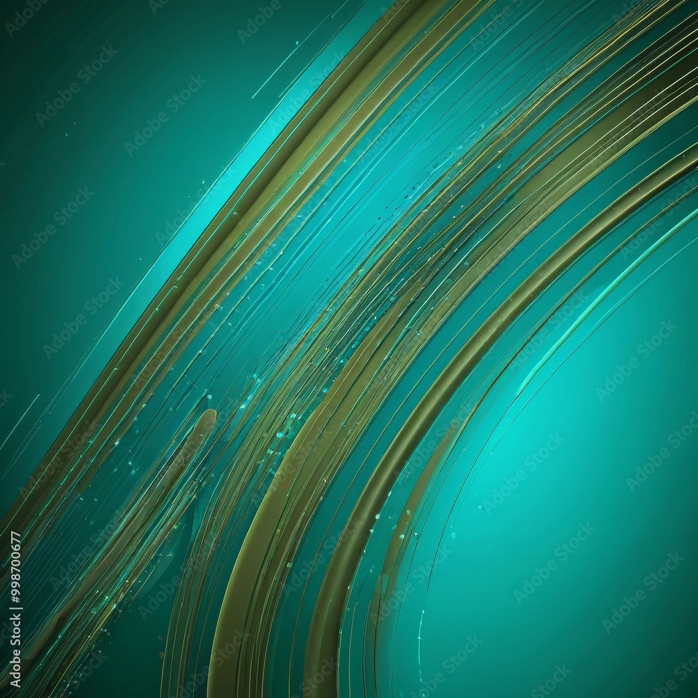 Poster a vibrant abstract composition of curved lines in shades of green and gold, creating a dynamic and visually striking pattern