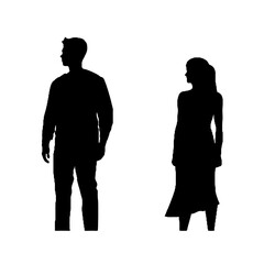 Woman and Man in Relaxed Pose Silhouette Vector Illustration Transparent Background