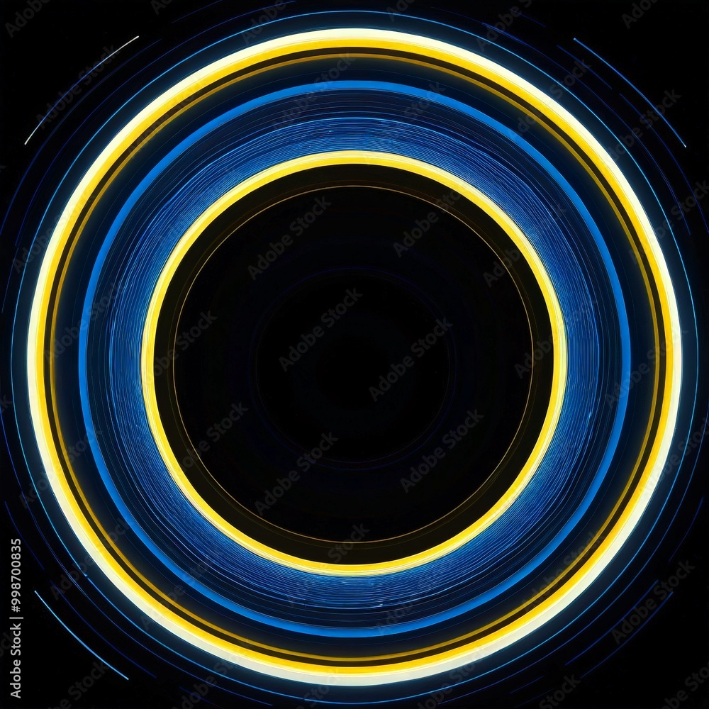 Leinwandbilder a circular pattern with concentric blue and yellow lines, creating a visually striking and abstract design