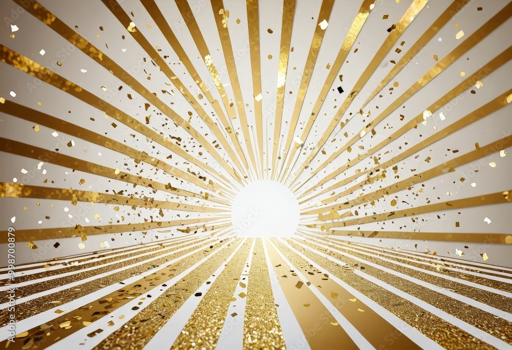 Poster a radiant sunburst pattern with golden rays radiating outwards from a central point, creating a sense of depth and dimension The background is a light beige color, with