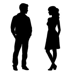 Woman and Man Side by Side Silhouette Vector Illustration Transparent Background