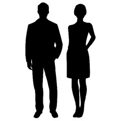 Woman and Man Side by Side Silhouette Vector Illustration Transparent Background