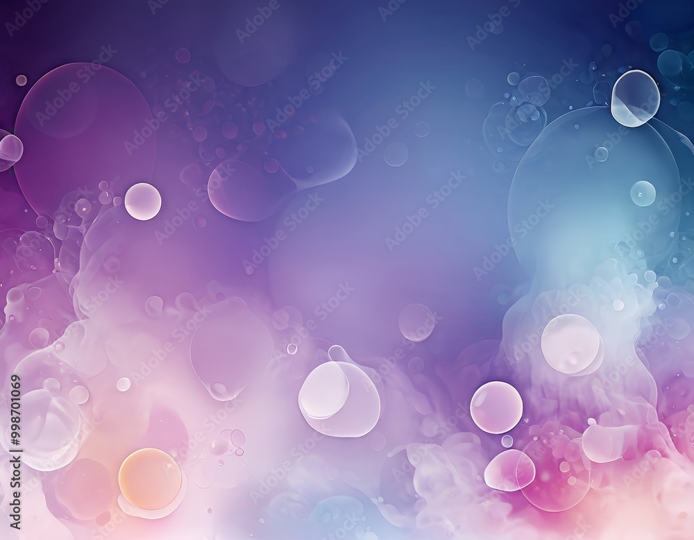 Leinwandbilder a vibrant abstract background with a gradient of purple, blue, and pink hues The central focus is a cluster of white bubbles, which appear to be floating and interacting with