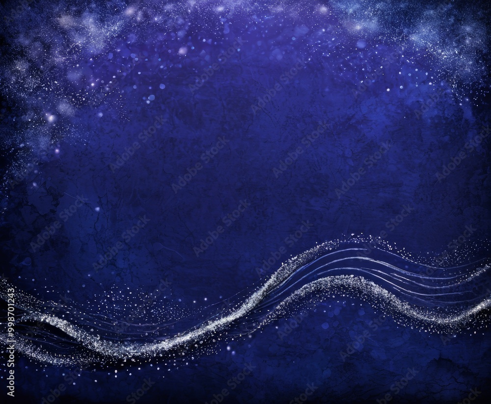 Aufkleber a dark blue background with a wavy pattern of white lines and sparkling particles, creating a sense of movement and energy
