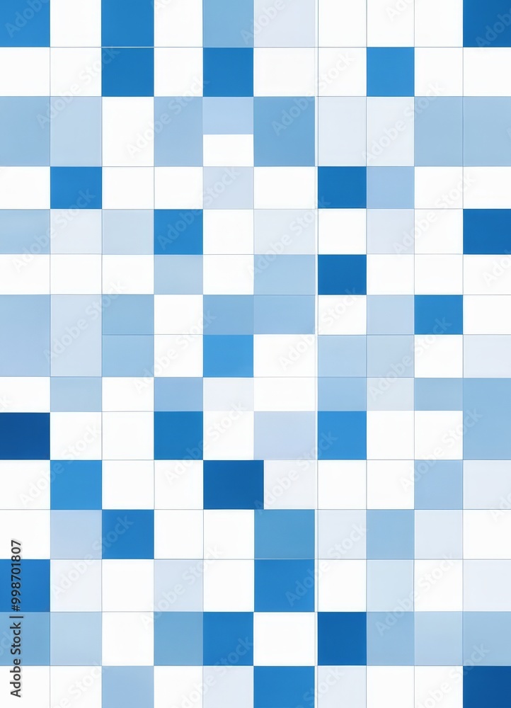 Poster a grid of blue and white squares, creating a visually appealing pattern