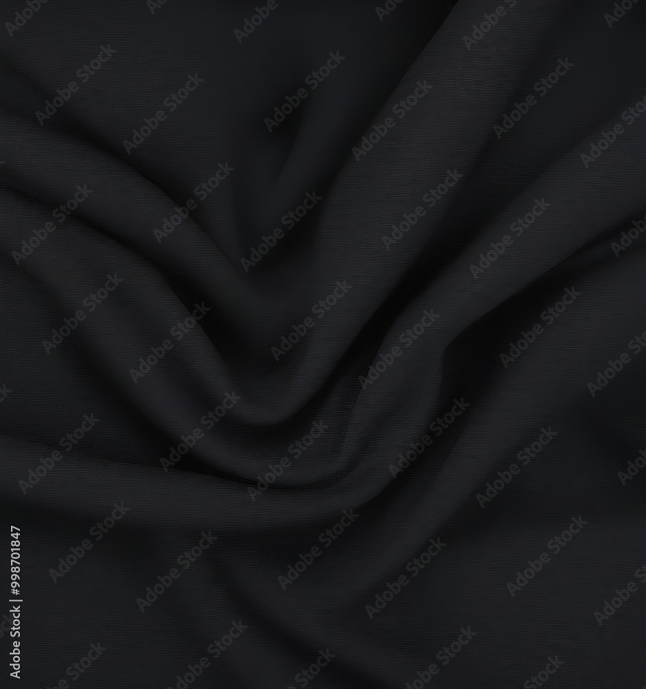 Poster a close-up view black fabric, with the folds and creases creating a textured and flowing appearance