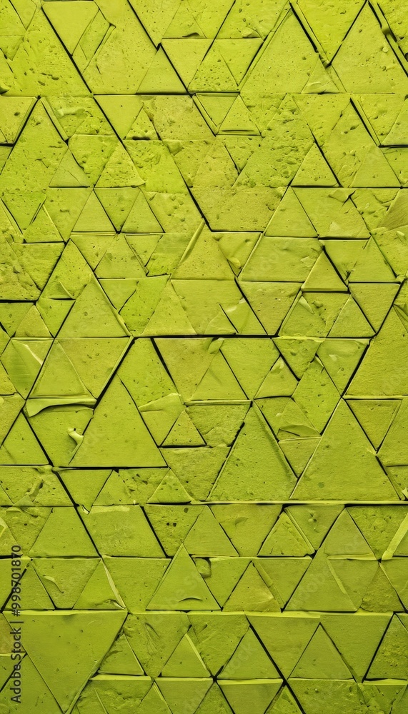 Leinwandbilder a close-up view textured surface composed of numerous overlapping triangular tiles in a vibrant green color