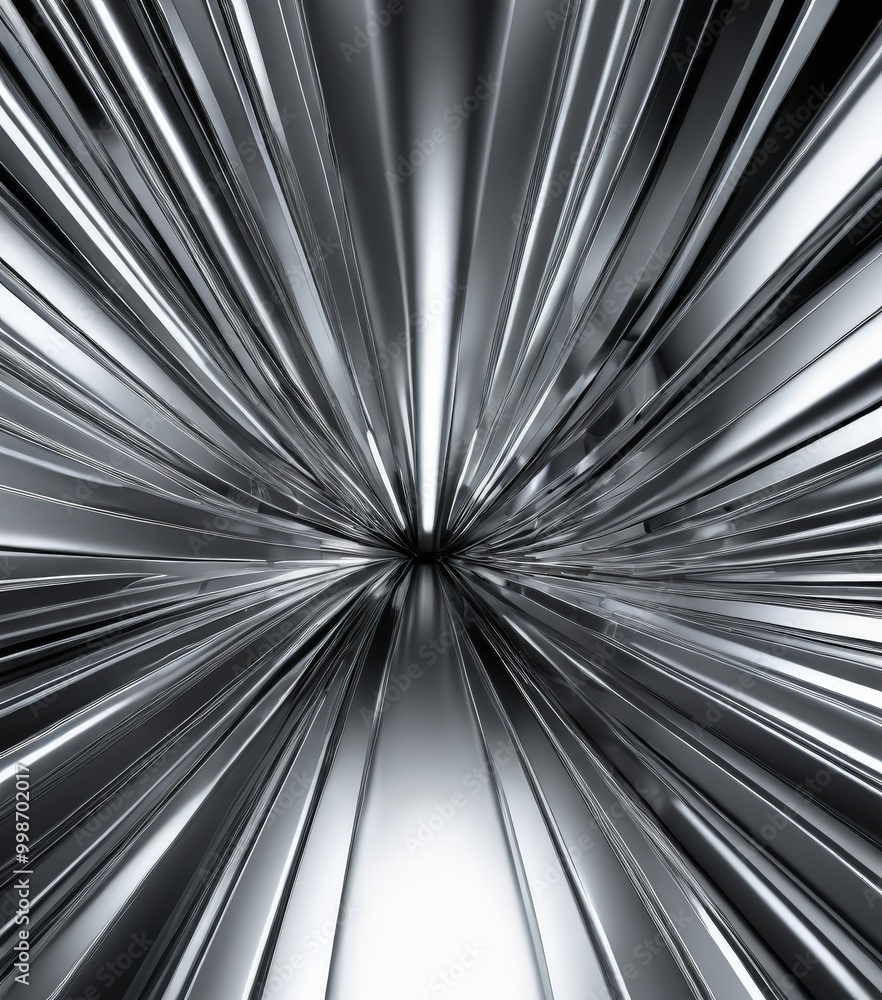 Fototapete a radial pattern of metallic lines and beams, creating a sense of depth and movement The lines radiate outwards from a central point, converging towards the bottom right