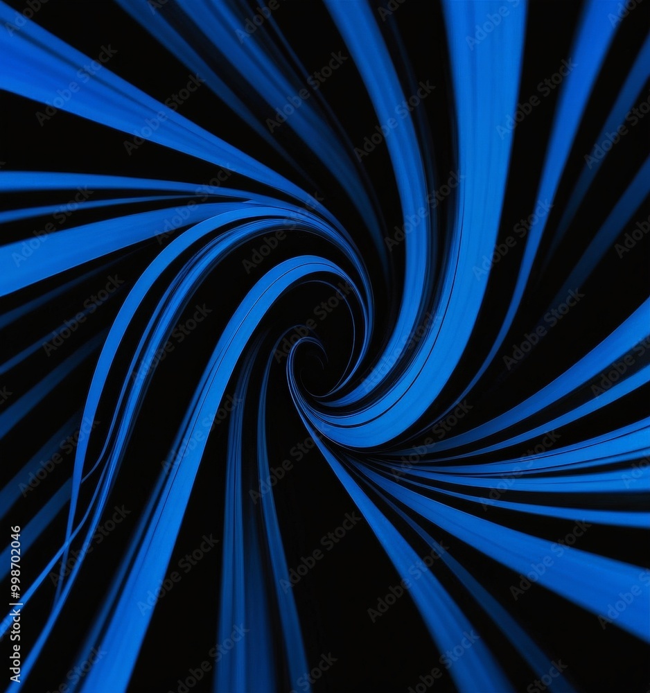 Poster a spiral pattern of blue and black lines, creating a mesmerizing visual effect