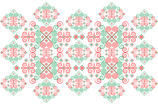 Hmong ethnic fabric patterns are spiral lines connected in shapes and flowers, which combine traditional and modern designs, used in clothing design.