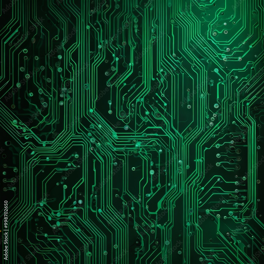 Leinwandbilder a detailed view circuit board, with numerous green lines and dots representing the intricate connections and pathways of electronic components