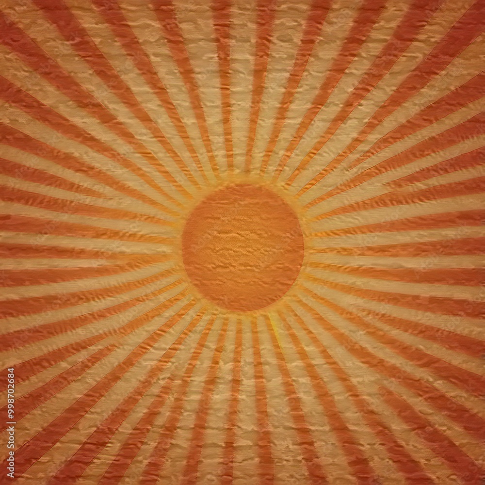 Poster a vibrant, abstract sun-like pattern composed of radiating orange and yellow lines, creating a sense of warmth and energy