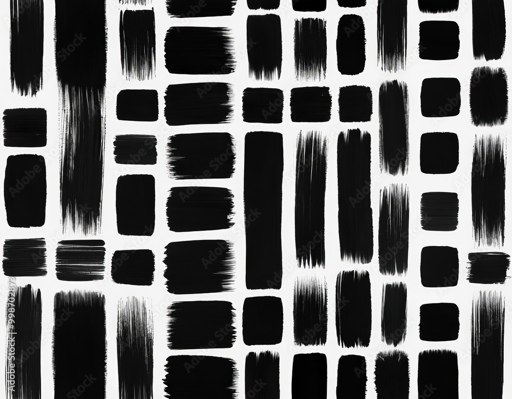 Leinwandbilder a grid of black brush strokes arranged in a repeating pattern, creating a visually striking and abstract design.
