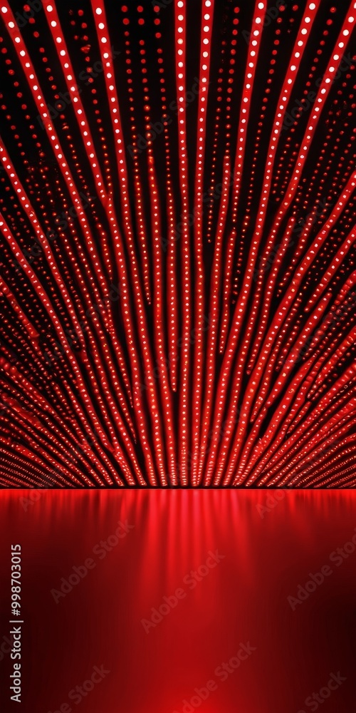 Poster A striking red laser light display, with a radiant pattern of red lights radiating outwards from the center, creating a sense of depth and dimension
