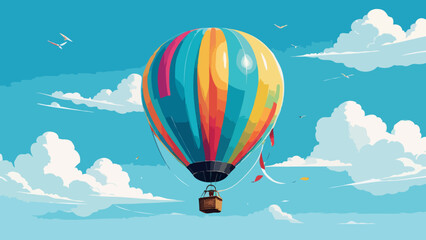 Obraz premium vector illustration of flying hot air balloon in beautiful blue sky for cloud outdoors