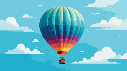 Obraz premium vector illustration of flying hot air balloon in beautiful blue sky for cloud outdoors