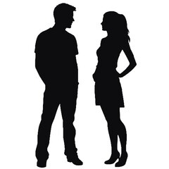 Woman and Man Posing Together Silhouette Vector Illustration Transparent Background