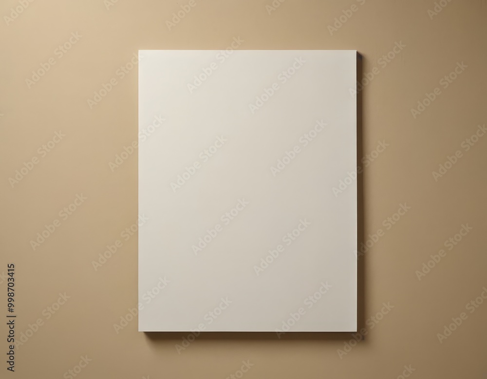 Aufkleber A blank white canvas is mounted on a beige wall, with no visible text or objects in the frame