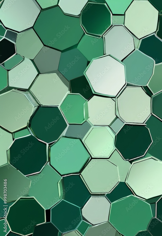 Poster a repeating pattern of green and white hexagonal shapes, creating a visually striking and abstract c