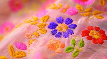 Vibrant floral embroidery on phulkari dupatta - textiles for fashion and art