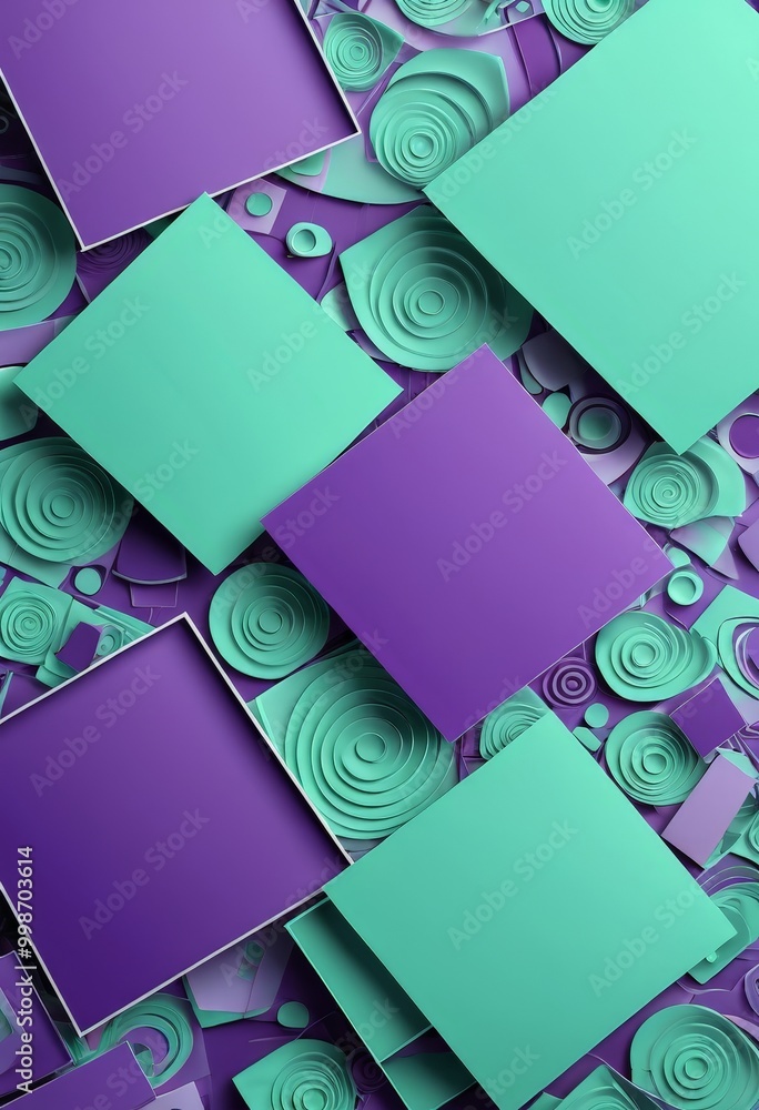 Poster a vibrant abstract composition featuring a variety of geometric shapes and colors, including squares