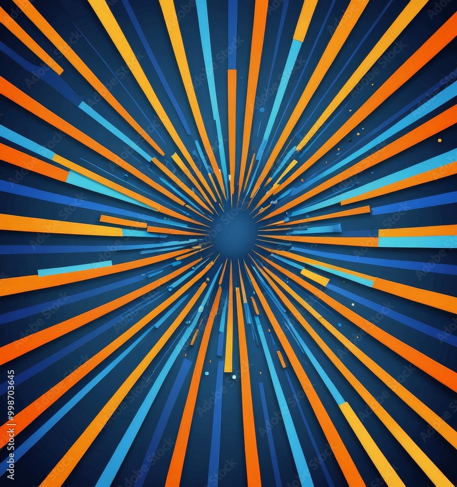 Fototapete a radial explosion of orange and blue lines radiating outwards from a central point, creating a dynamic and visually striking composition