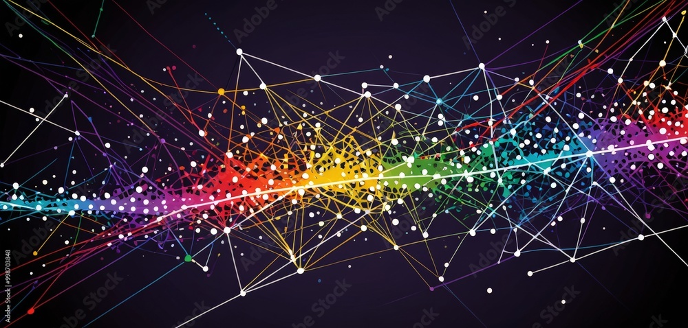 Fototapete a vibrant abstract composition of interconnected lines and dots, creating a dynamic and visually striking pattern The lines and dots are arranged in a way