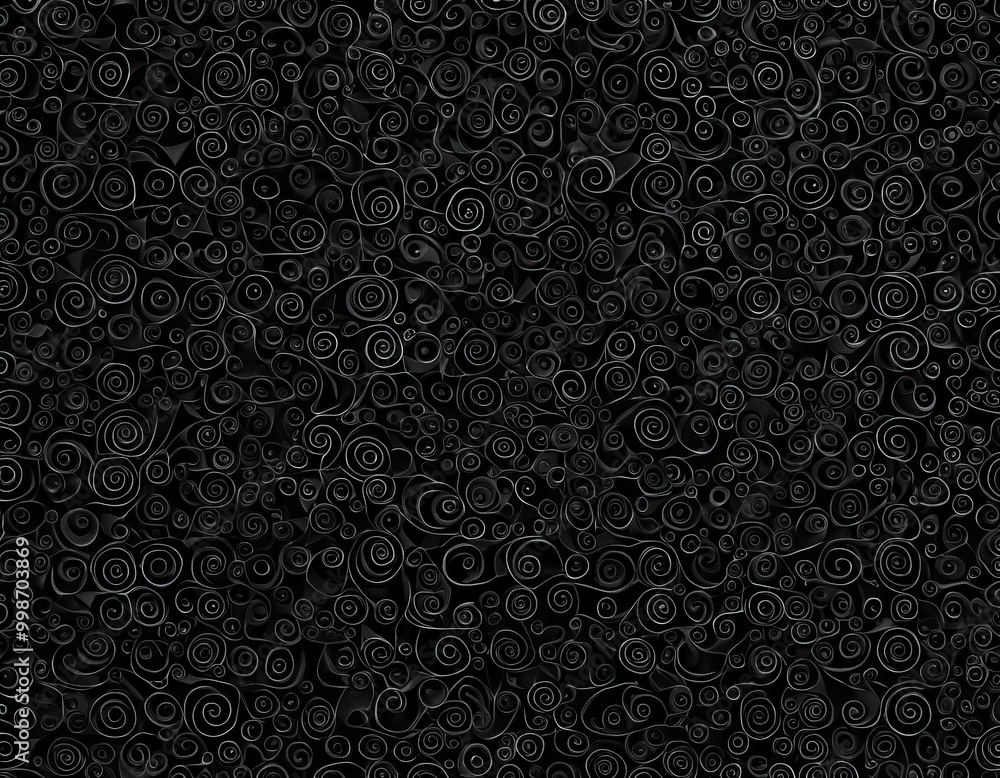 Poster a black and white abstract pattern composed of numerous small, overlapping circles, creating a sense of depth and complexity