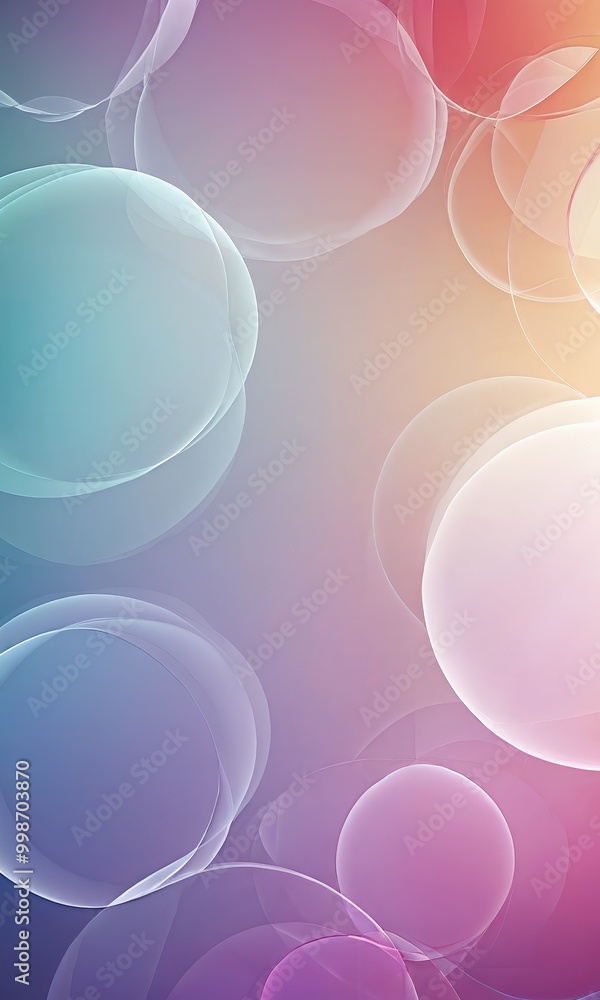 Poster a vibrant abstract composition of overlapping, translucent circles in various shades of blue, purple, pink, and orange, creating a dynamic and visually captivating effect