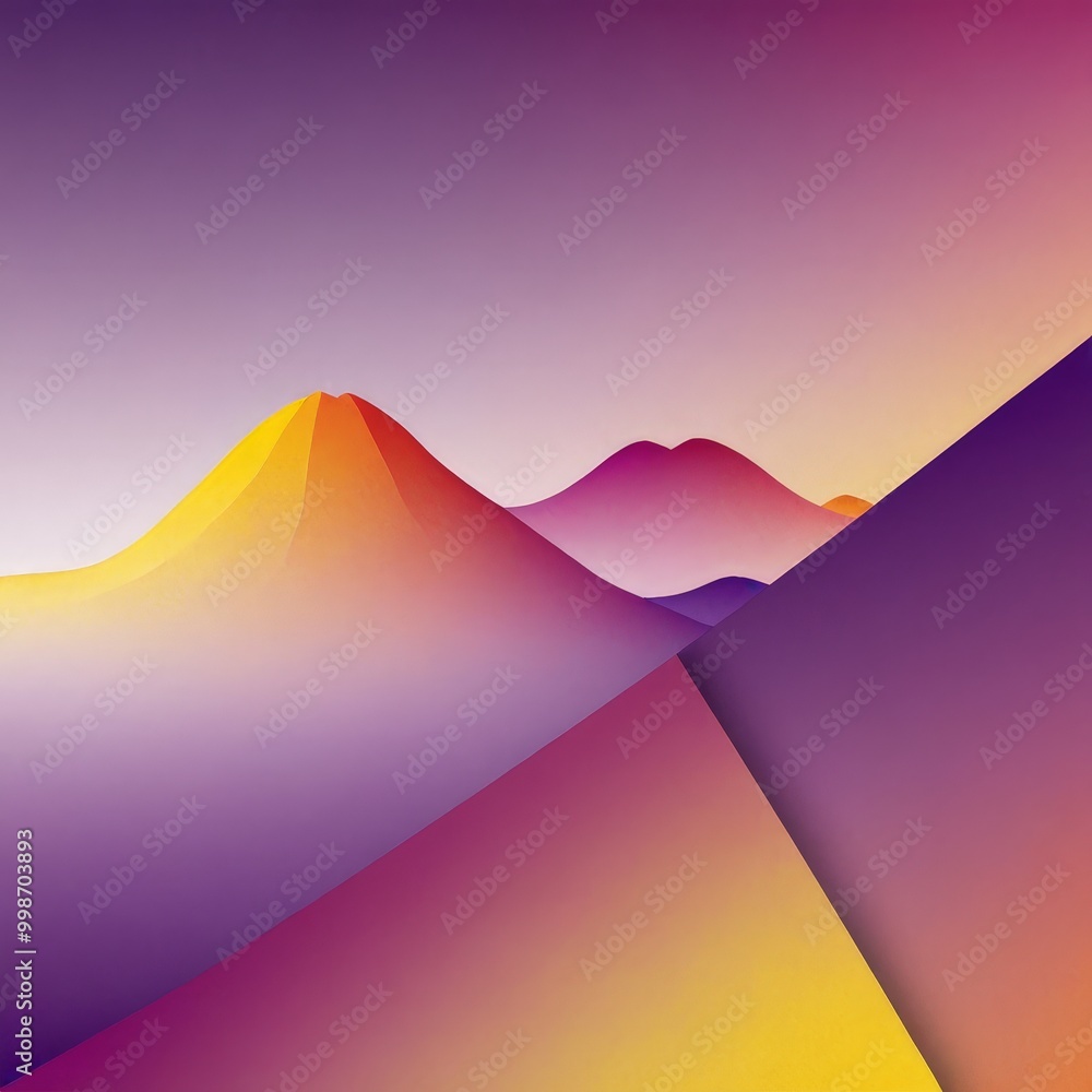 Poster a gradient landscape with three distinct mountains, each exhibiting a unique color gradient The leftmost mountain is a vibrant yellow, the middle mountain is