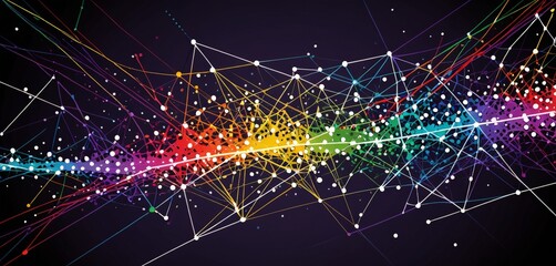 Obraz premium a vibrant abstract composition of interconnected lines and dots, creating a dynamic and visually striking pattern The lines and dots are arranged in a way