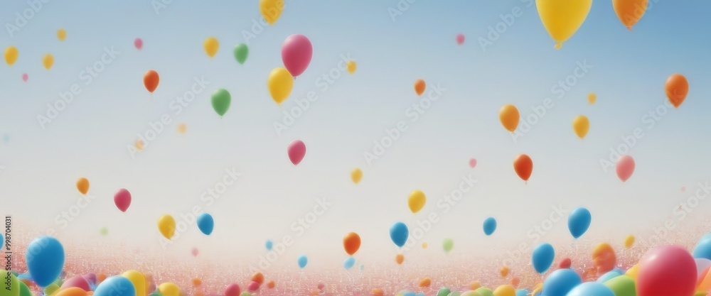 Poster A multitude of colorful balloons float in the sky, creating a vibrant and festive atmosphere