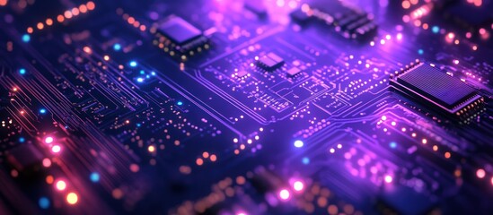 Fototapeta premium Close-up of a circuit board with glowing lights.