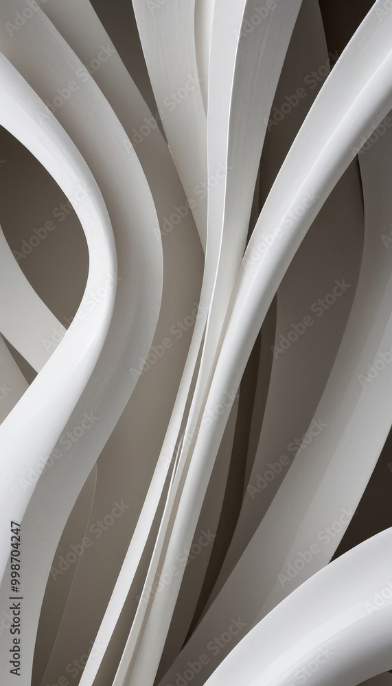 Poster a close-up view complex arrangement of curved, white lines that create a sense of depth and movement