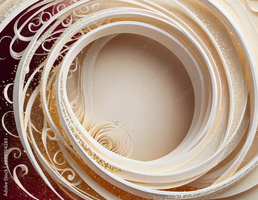 Leinwandbilder a circular design with a central white circle and a spiral pattern surrounding it The outer ring is a gradient of brown and gold, with a gold-colored spiral pattern on the