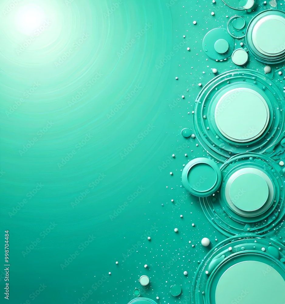 Poster a vibrant abstract composition of overlapping circles in various shades of green, with a gradient background transitioning from a lighter shade at the top to a darker one at